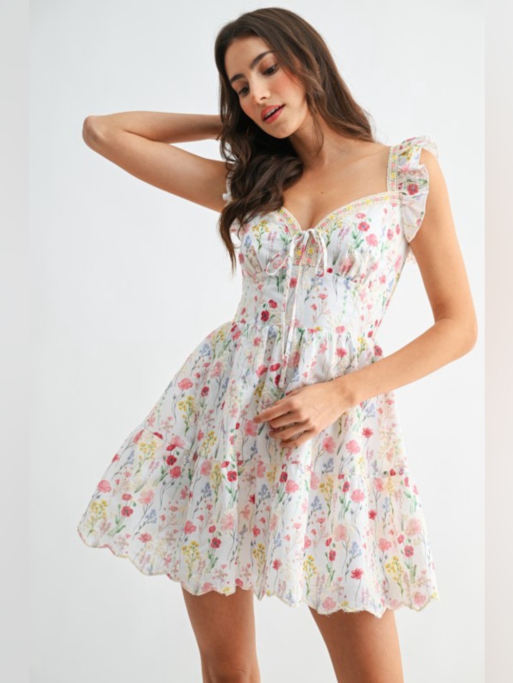 Camellia Floral Ruffle Strap Mini Dress